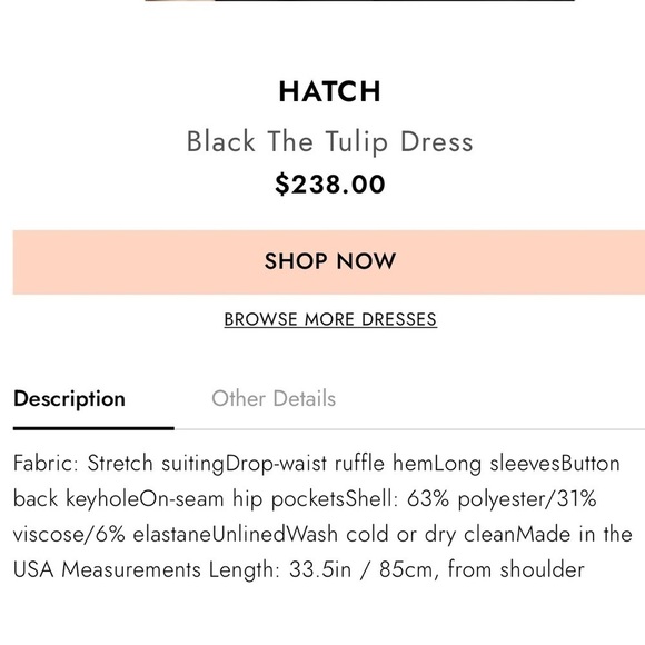 Hatch “The Tulip Dress” Black Mini Maternity Dress - Picture 6 of 6